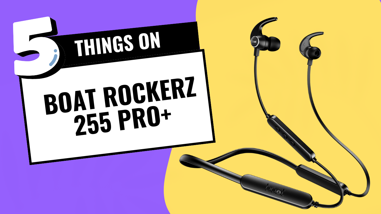 boAt Rockerz 255 Pro+ Bluetooth Neckband in black with magnetic earbuds, showcasing a sleek design and ergonomic fit.